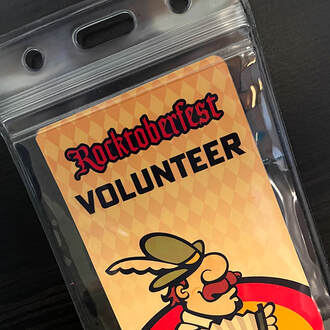 Image of volunteer badge from Rocktoberfest